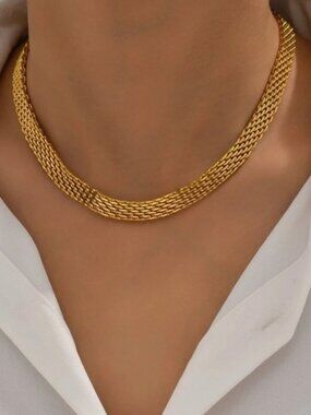 Gold Plated Stainless Steel Mesh Chain Necklace